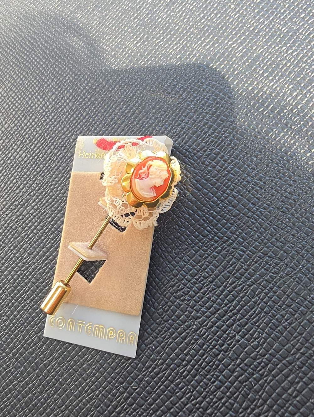 Gold Cameo Stick Pin with Lace Accent